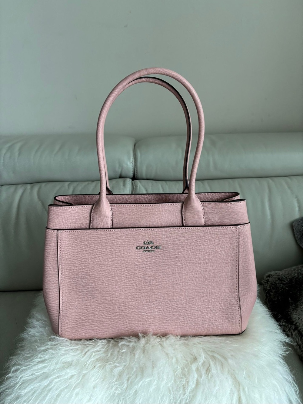COACH Casey Tote Bag Pink Crossgrain Leather Shoulder Bag